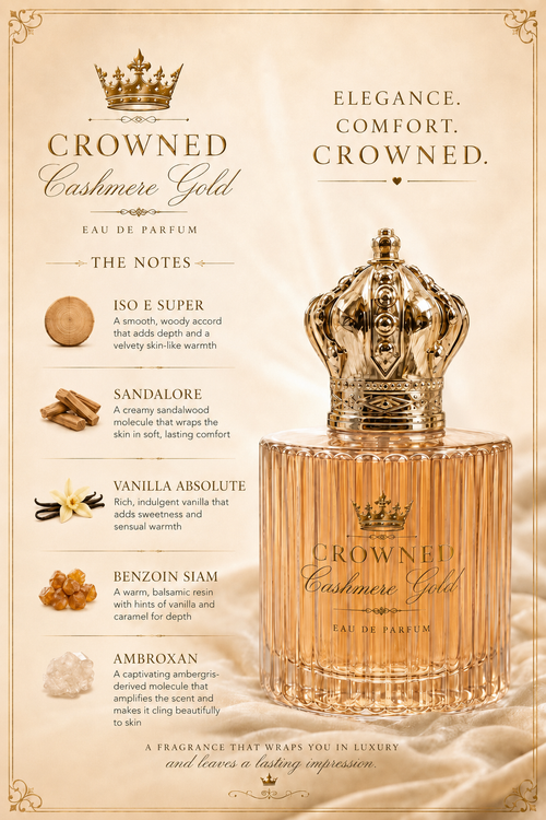Crowned Cashmere Gold Eau de Parfum fragrance notes infographic